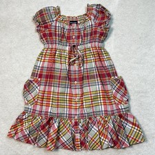 Ralph Lauren Dress Girls 6 Plaid Peasant Sun Summer Ruffles Sleeveless