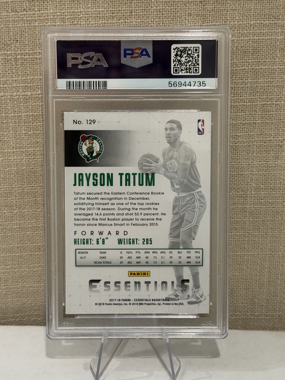 2017-18 Panini Essentials - Jayson Tatum #129 Thin Stock (RC) view 2
