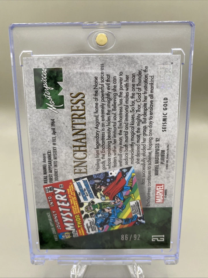 2024 MARVEL MASTERPIECES 1992 PLATINUM #21 ENCHANTRESS SEISMIC GOLD 86/92 - Image 2 of 2