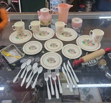 Vintage Strawberry Shortcake Tea Set Chilton Dishes Plates Cups Utensils Lot 80s