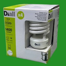 4x 23W (=100W) Diall CFL Spiral Low Energy Power Saving Light Bulbs BC B22 2700K