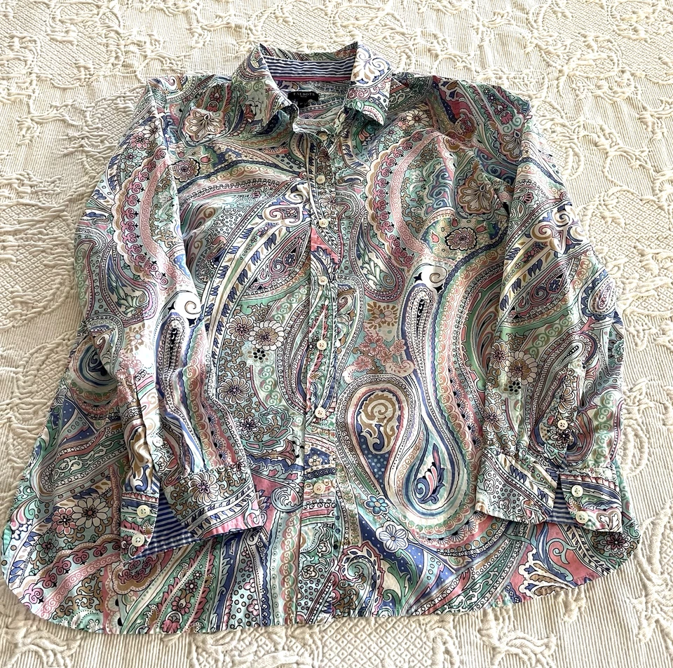 Camisa Talbots Petite Paisley Abotonada Colorida Puños Abatibles Algodón Talla Mp Foto 3 de 4