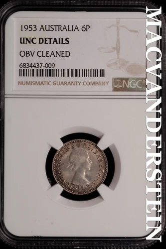 Australia: 1953 Sixpence - NGC Unc Details - Scarce No Reserve #SLi793