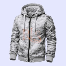 Men's White Distressed Style Leather Front Zipper Hoodie Lambskin Leather Hoodie