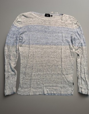 Hugo Boss Herren Strick Pullover M Grau Streifen Italienisches Garn Regular Fit Designer