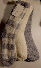 Cuddl Duds Plushfill Lounge Socks 3 Pair Ivory/Gray Fuzzy Women 4-10 Cozy Pack