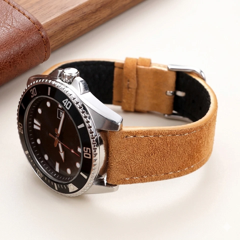 Bracelet Montre Cuir Daim 18 20 22mm Vintage Homme Femme Dégagement Rapide Acier - Photo 2/4