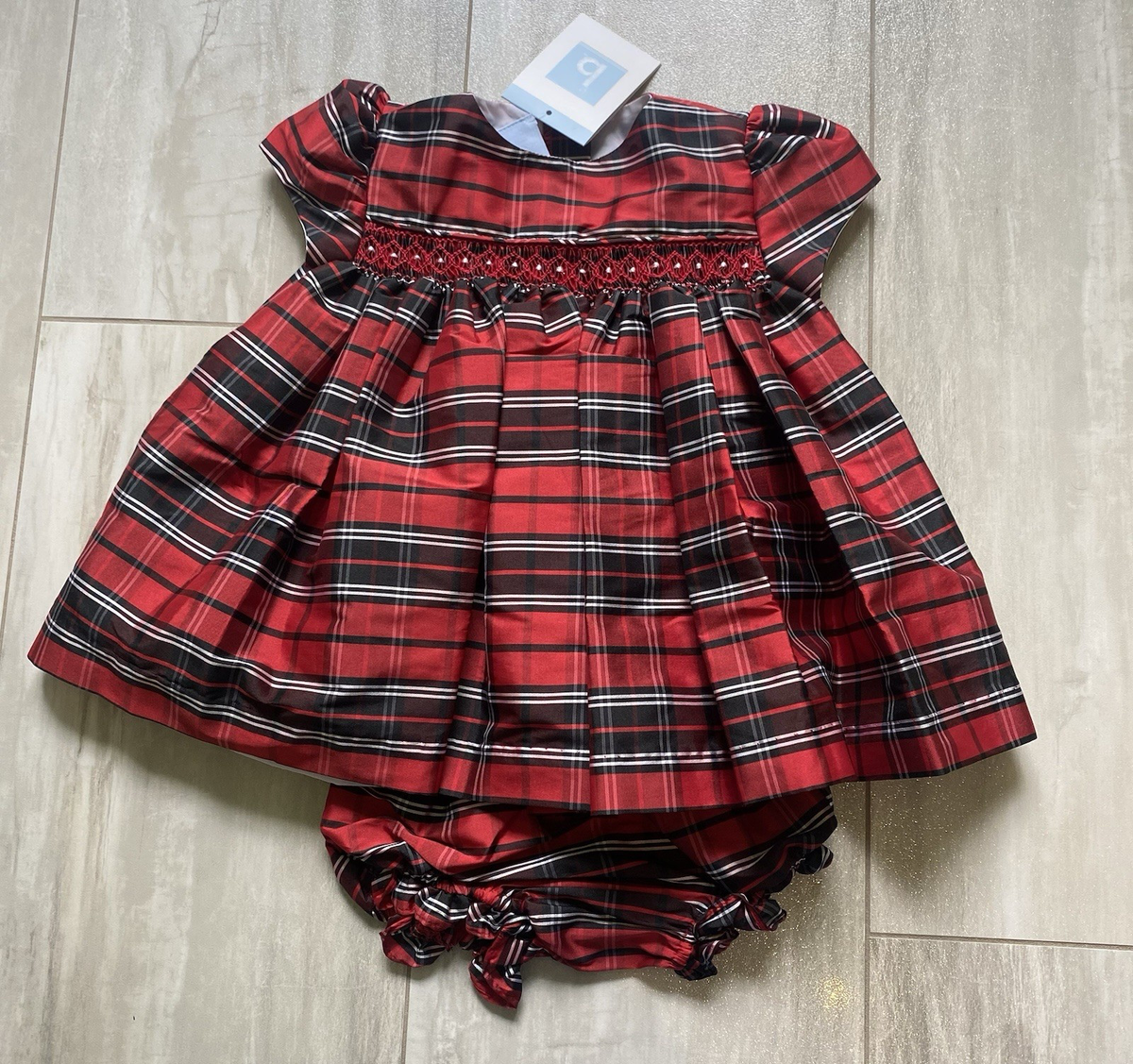 slim fit dress slacks Plaid Ruffle Shoulder Dress & Bloomer Set – Elegant Baby main image 0
