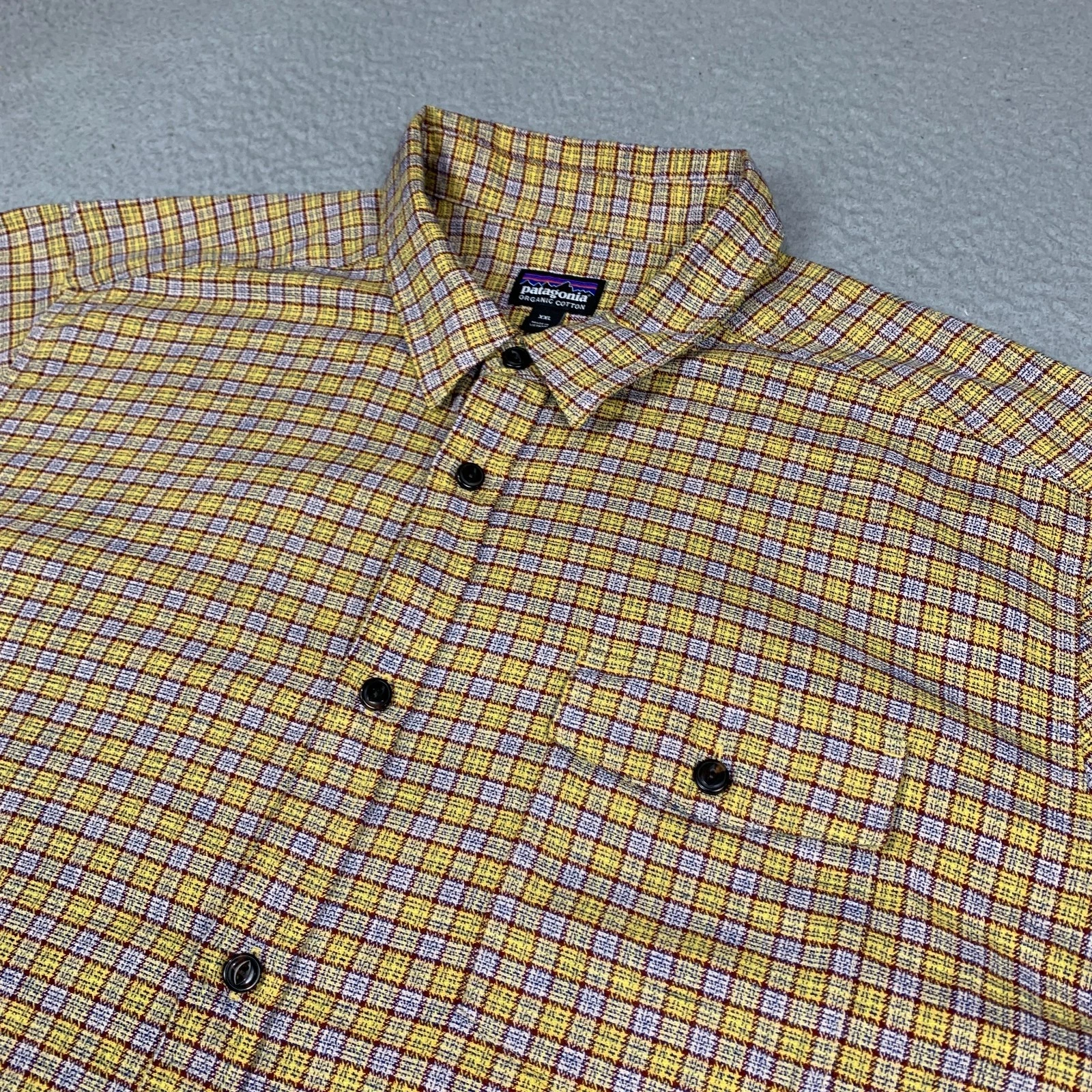 Patagonia Fjord Flannel Shirt Mens 2XL Midweight Plaid Hiking Flap Pockets