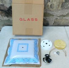 NOS VTG 1960  s Mid Century Semi Flush 3 Bulb Molded Glass Ceiling Light Fixture