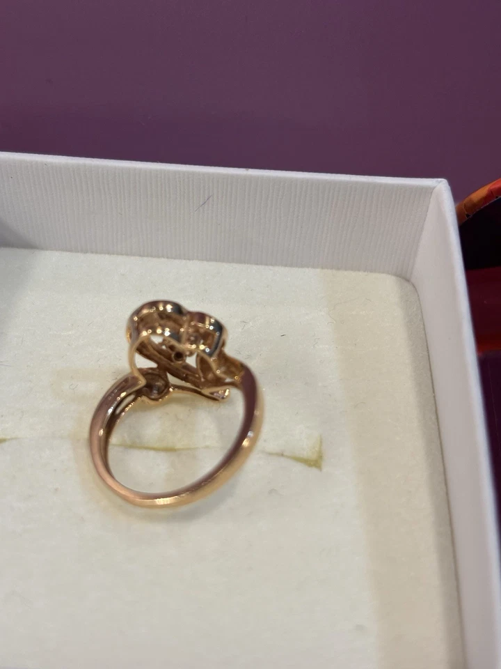 Anel de coração de ouro rosa 14K três diamantes tamanho 5 - 3,16 gramas  - Imagem 4 de 4