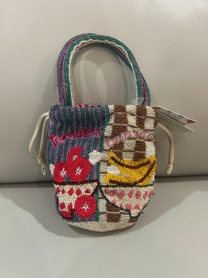 Beaded Bucket Bag Fruit Tomatoes Bananas Pineapple Oranges Made in India NWT