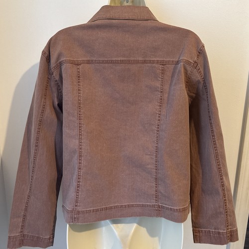 Chico's Washed Taupe Double Pocket Denim Short Jacket Size 1 - Picture 7 of 9
