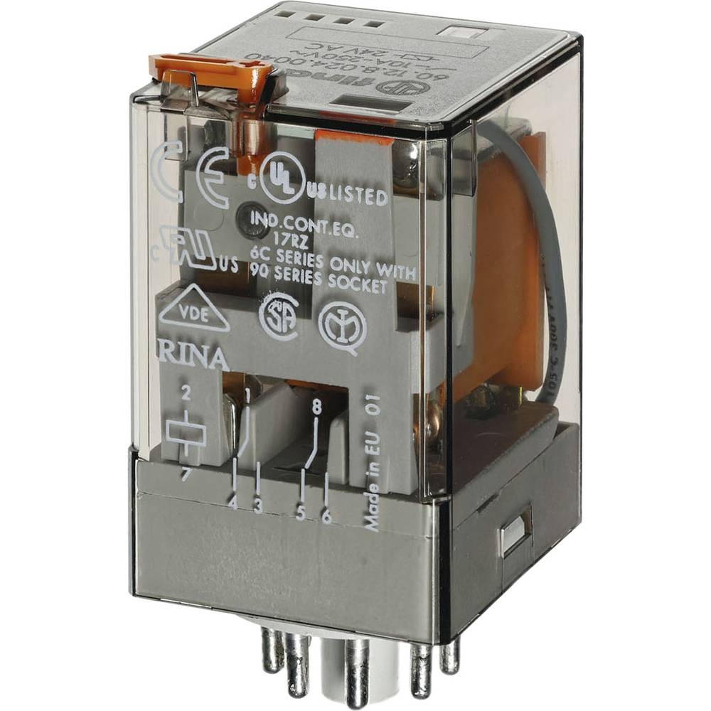 Relais 12V AC Finder 60.12 à double inverseur 10A avec bouton de test manuel