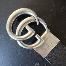 DEFECTIVE Gucci Black Brown Silver Buckle Adjustable Swirl Logo Solid Me G3D