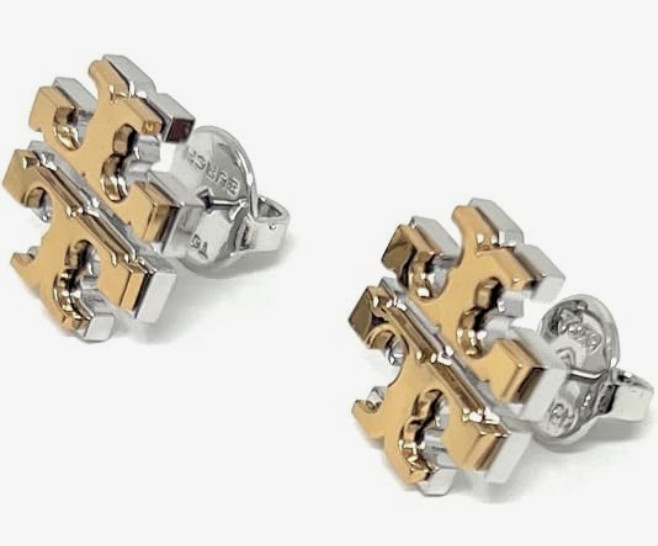 Tory Burch Small Logo Stud Earring Two Toned Gold Silver, Multi thumbnail 2