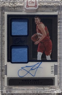 BLUE/35 2020-21 Panini One and One Nikola Jokic Nuggets Dual Jersey Autographs