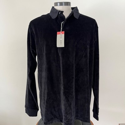 NWT Vintage 90s Pierre Cardin Black Velour L/S Polo Shirt Eclectic Grandpa Sz XL