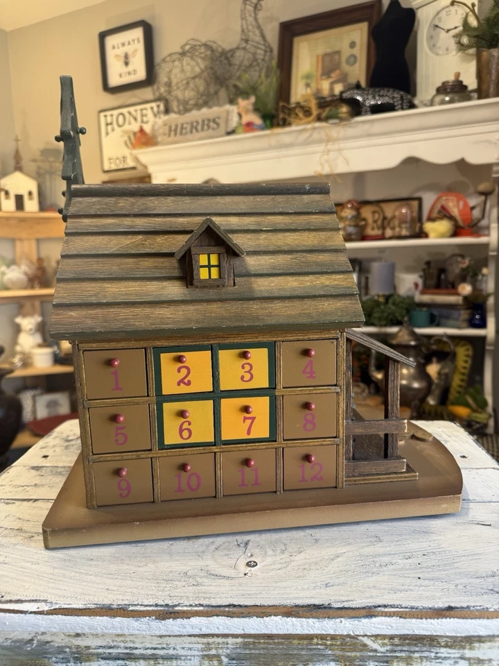 Rotating Log Cabin Advent Calendar Rustic Includes Most Original Animals 24 Door - Image 4 of 4
