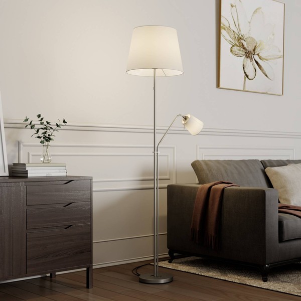 Lindby Stoff Stehlampe Textilschirm Mit Leselampe, Stehleuchte Textil Lampenschi-image