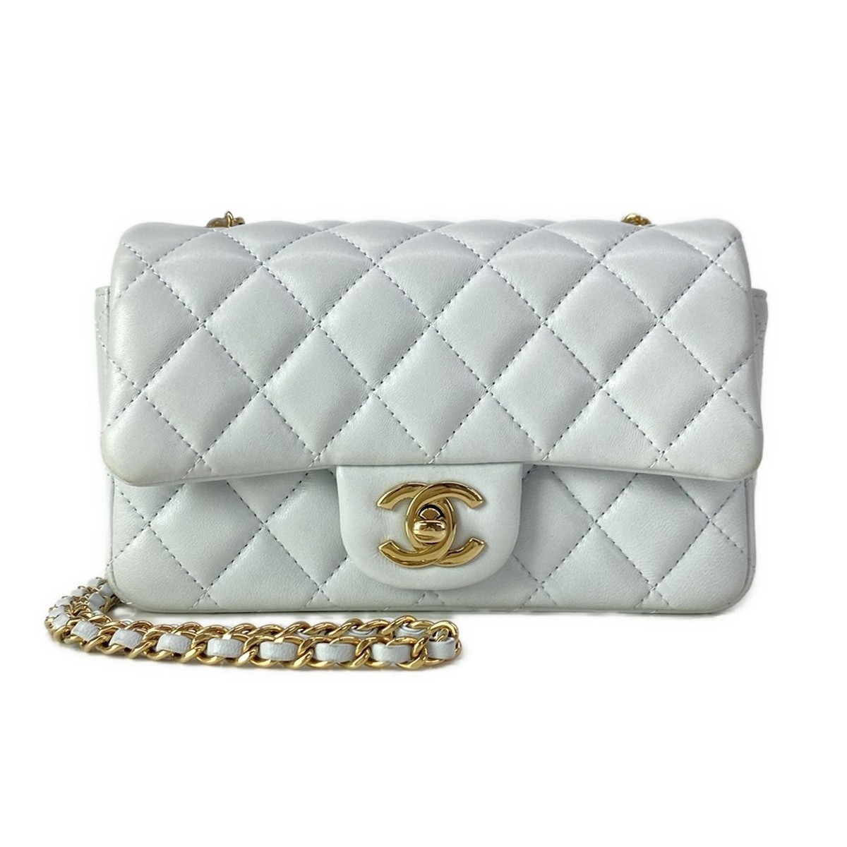CHANEL ホワイト ミニバッグ New 25P CHANEL White Caviar Mini Rectangular Chain Top Handle Flap