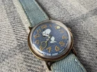 1970s Timex Snoopy Tennis Blue Denim MYSTERY BALL wristwatch - Vintage. Running.