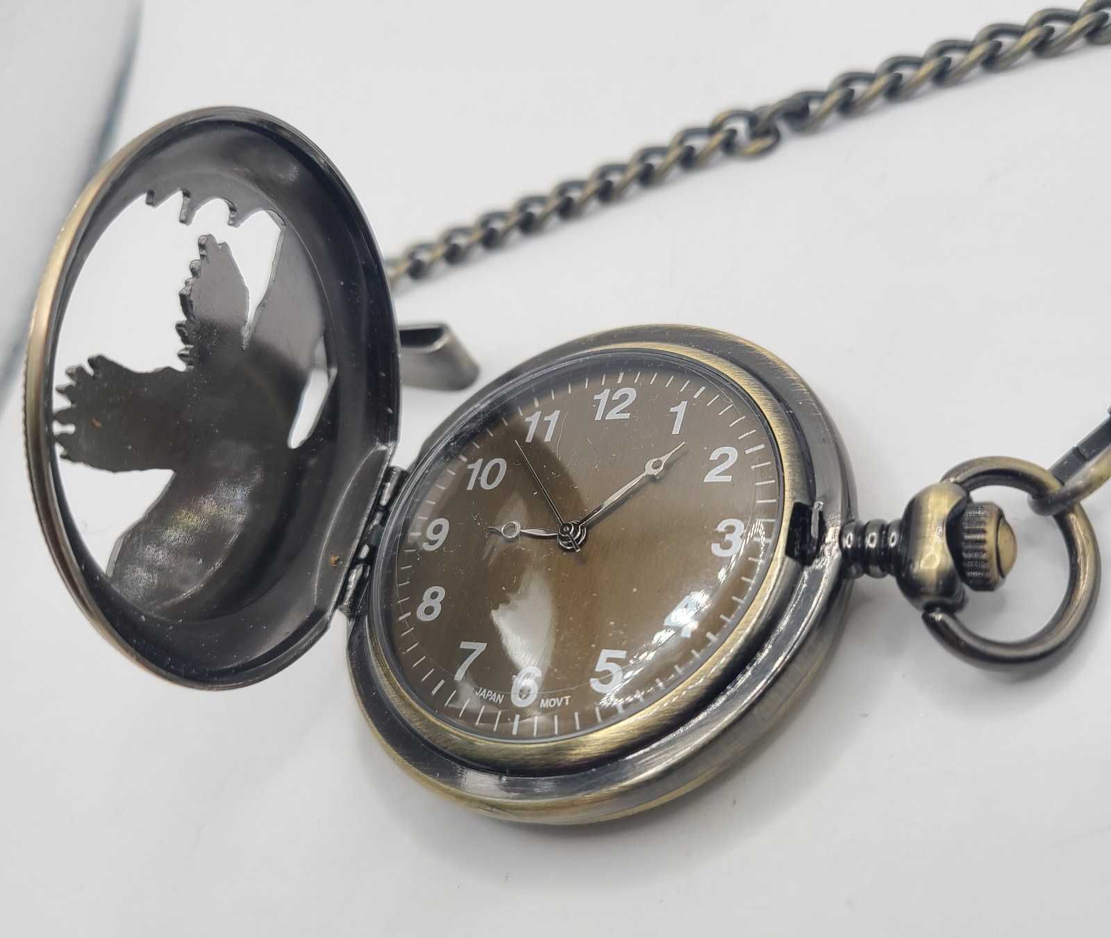 Unsigned Brass Eagle Openwork Pocket Watch & 16" … - image 2