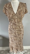 VTG Y2K Next brown paisley print sequinned silk midi dress UK 12 occasion party