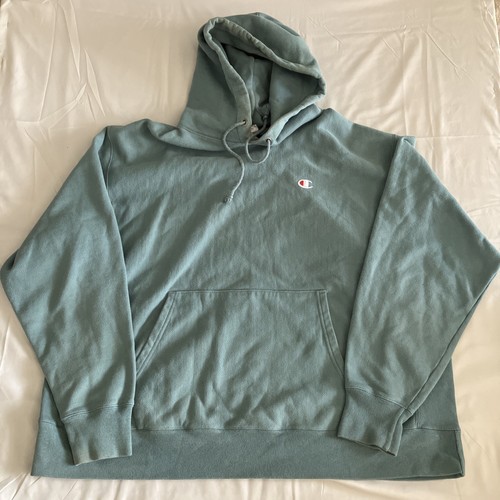 Vintage Champion Reverse Weave Herren 2XL türkis blau verwaschen leer Hoodie Pullover