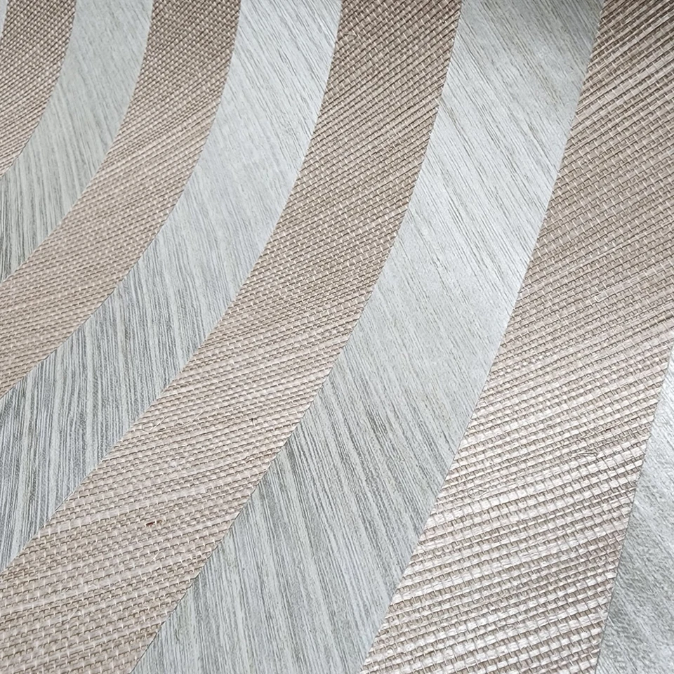 TR4282 York Ronald Redding striped olive green brown Grass cloth wood veneer 3D - Image 4 of 4