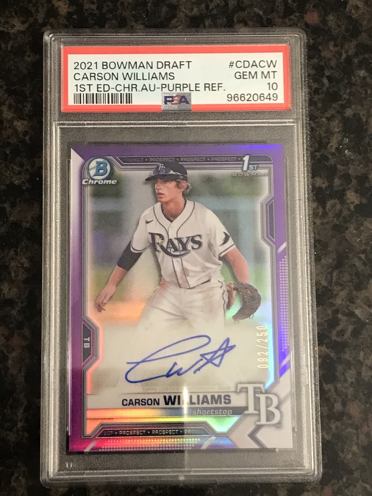 2021 Bowman Chrome 1st Carson Williams /250 Purple Refractor Auto PSA 10