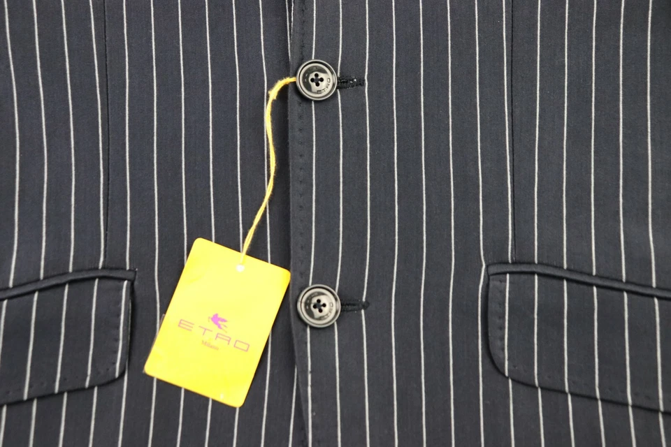 $1540 Abrigo Deportivo ETRO 38 (48 EU) Azul Marino Blanco Rayas Seda Algodón Blazer Calce Ajustado Foto 4 de 4