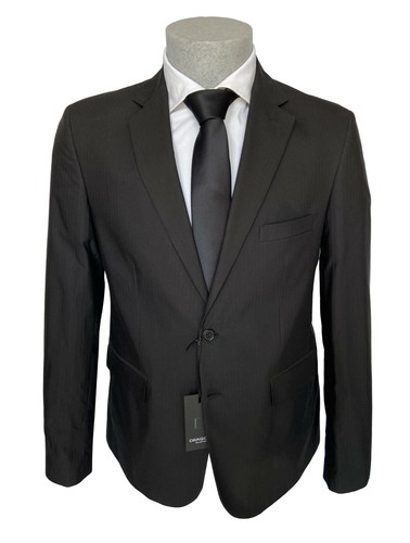 Abito uomo nero con righe su tono, taglia 48 regular fit in misto cotone, -70%. - Foto 2 di 9