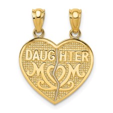 14k Yellow Gold Satin and Polished DAUGHTER-MOM Break Apart Heart Pendant 1.51gm