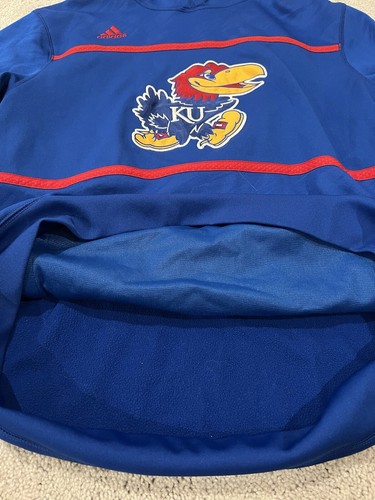 KANSAS Jayhawks KU NCAA Adidas Blue Climalite Hoodie Men's LARGE - Picture 8 of 11