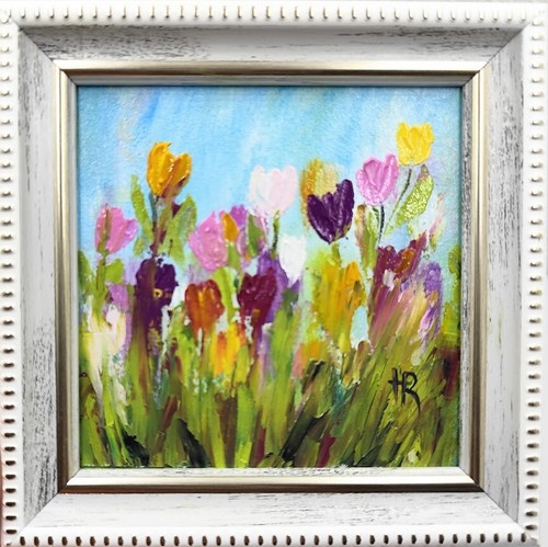 Original Oil Painting 4x4 in Framed Signed Spring Tulips Impasto Art | eBay