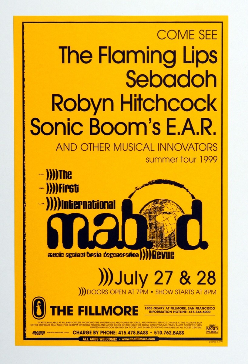 Flaming Lips Poster 1999 July 27 Summer Tour the Fillmore San