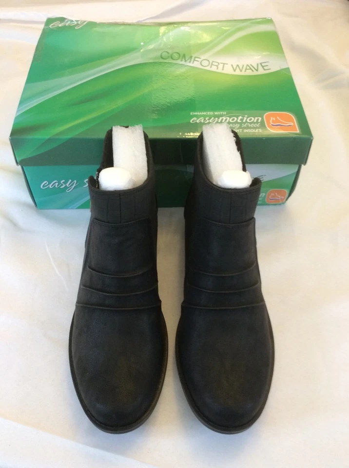 Botines Easy Street Verna para mujer talla 7 WW negros punta redonda tacón cubano cremallera Foto 2 de 4