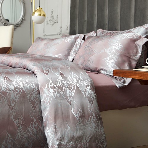 Duvet Cover Set, 6 PC Fitted Bedding, Luxury Jacquard Cotton, Dolce Mela DM714Q - Picture 4 of 9
