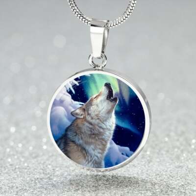WOLF HOWL NIGHT Pendant 22'' plated 925 sterling silver necklace Men Women gift