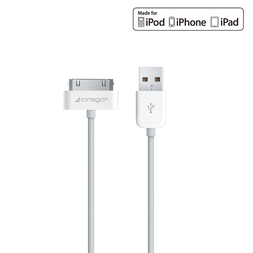 Cirago Charge + Sync Cable USB-A To 30-Pin Connector, 3 Feet iPhone iPad iPod - Image 2 of 4