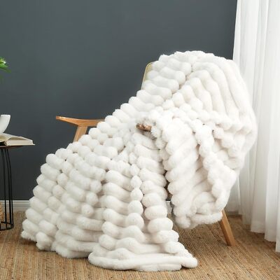 Artificial Hair Rug, Cozy Warm Shaggy Striped Rug, 50 * 60 Inch Cream