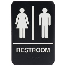 ADA Unisex Women  Men Restroom Sign with Braille, Self Adhesive, 9" x 6"