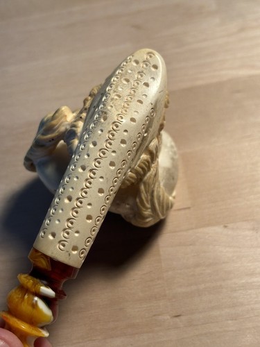 Genuine Block Meerschaum Levent Bent Billiard Feathered Hat Man Lattice W/ Case - Picture 10 of 19