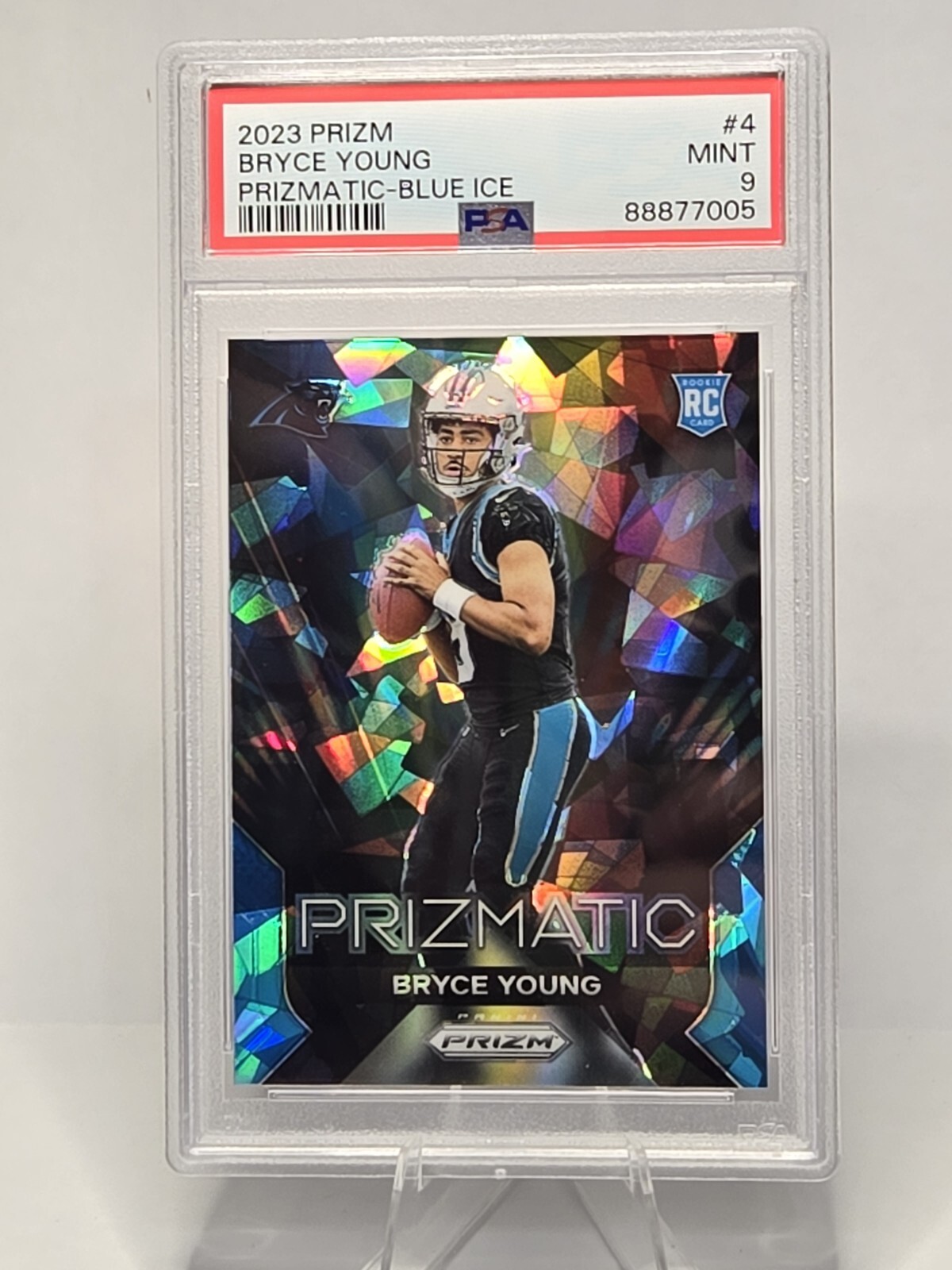 2023 Panini Prizm Bryce Young Rookie Prizmatic Blue Cracked Ice /99 RC Panthers