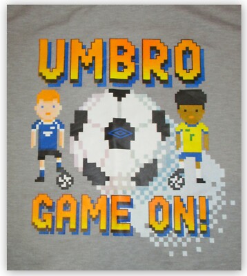 Umbro Boys S M XL Game On Graphic Soccer T-Shirts Grey Lined New