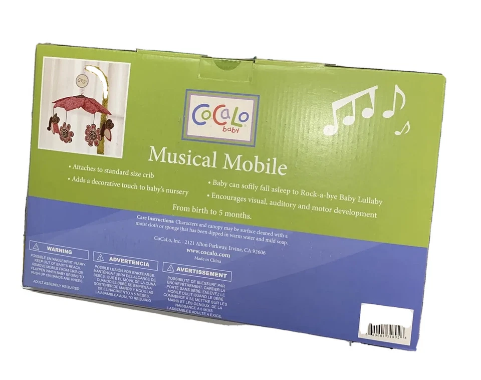 Cuna Móvil Música Niña Rosa Marrón Floral Mariposa Rock-A-Bye Cocalo Taffy Foto 4 de 4