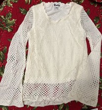 Philly Girls Ivory White Open Weave Soft Long Sleeve Pullover Sweater Lined XL