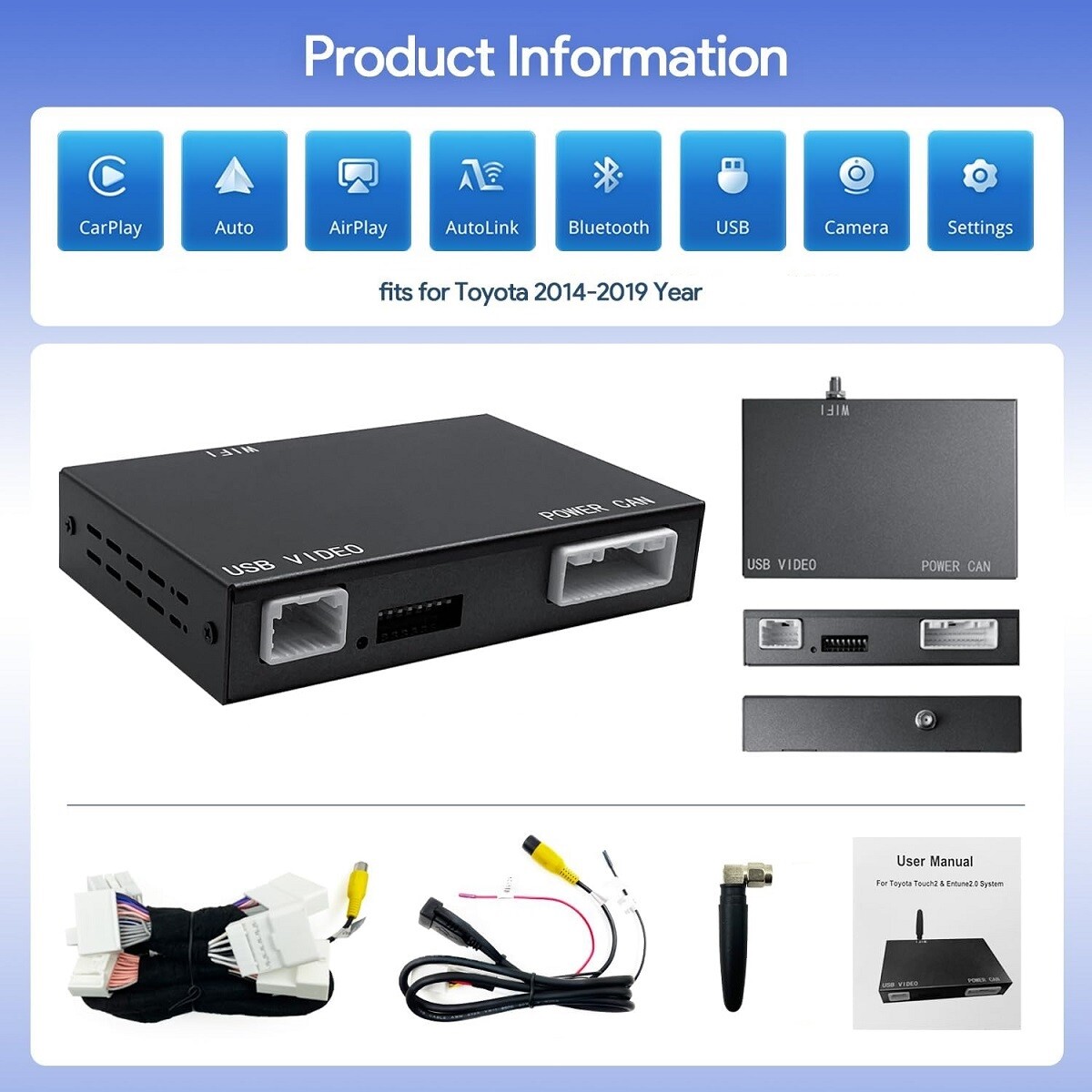 Wireless Carplay Adapter for Toyota 2014-2019 Car Android Auto