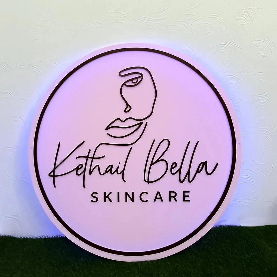 Custom Acrylic LED Logo Sign – Gold 3D Backlit Wall Décor for Salon Business - Image 3 of 4